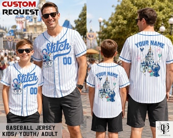 Custom Disney Lilo and Stitch Stitch Blue Simple Baseball, Custom Kid Youth Adult Disneyland Baseball Jersey, Stitch Birthday Gift For Fans