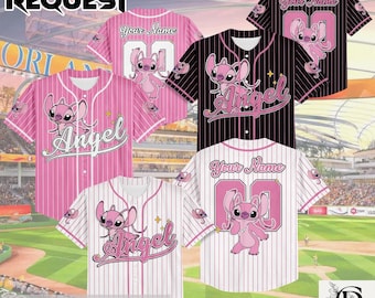 Personalized Angel Stitch Baseball Jersey, Custom Disney Stitch Angel Jersey, Disneyland Baseball Shirt, Magic Kingdom Shirt