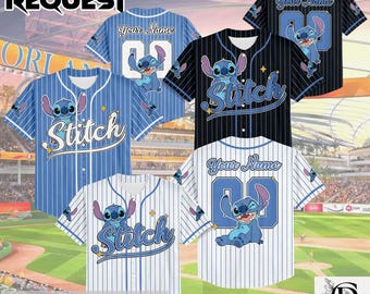 Personalized Stitch Baseball Jersey, Custom Lilo and Stitch Jersey, Disney Lilo & Stitch Movie Jersey Shirt, Disney Birthday Gift