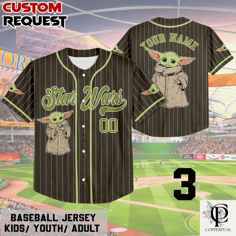 Camiseta de béisbol personalizada de Baby Yoda de Star Wars, camiseta personalizada de equipo de Star Wars, conjunto de equipo de béisbol, camiseta familiar a juego. imagen 6