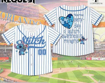 Custom Disney Cute Stitch Jersey Baseball Jersey, Gift for Kids, Disney Birthday Gift, Gift For Baseball Fans