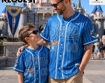 Custom Disney Cute Stitch Jersey Baseball Jersey, Gift for Kids, Disney Birthday Gift, Gift For Baseball Fans
