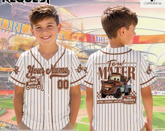 Personalized Disney Tow Mater Pixar Cars Baseball Jersey, Custom Disney Cars Tow Mater Jersey Shirt, Disney Cars Birthday Gift