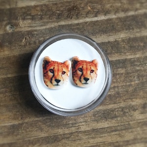 Cheetah post earrings, big cat earrings cheetah earrings cheetah jewelry cat jewelry