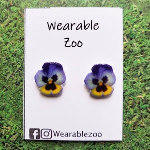 Pansy earrings jewelry flower botanical johnny jump up pretty plant