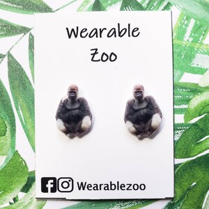Gorilla earrings, gorilla jewelry, great ape gift lover nature wildlife