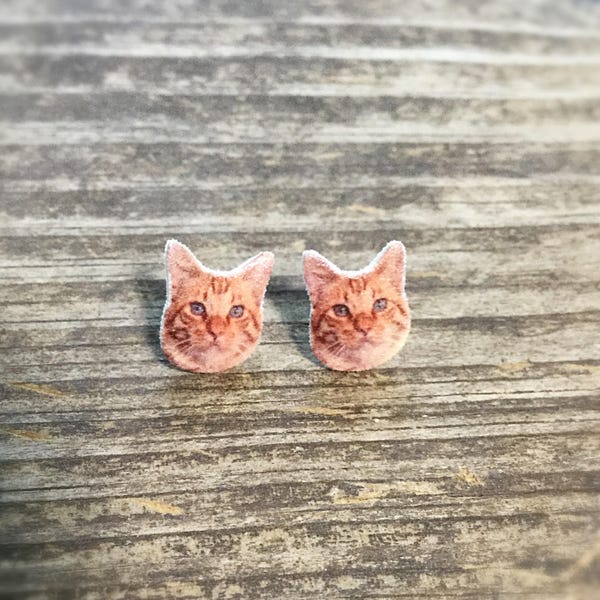 Orange tabby cat earrings cute kitty jewelry pet