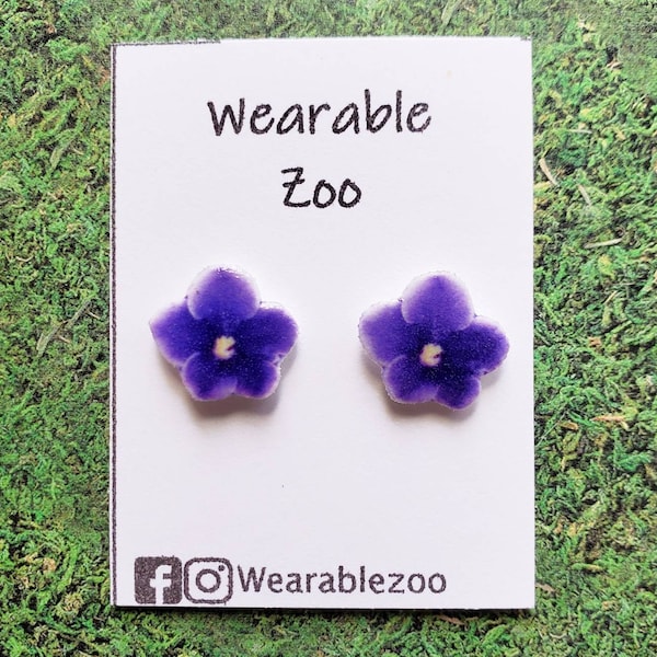 African violet earrings | african violet jewelry | purple flowers post earrings nature houseplants