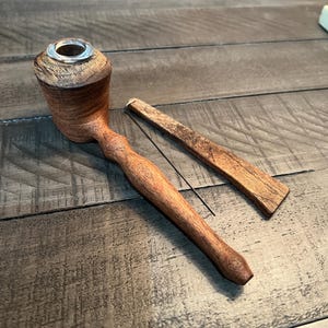 mesquite, long stem  wood pipe and poker set with glass bowl insert