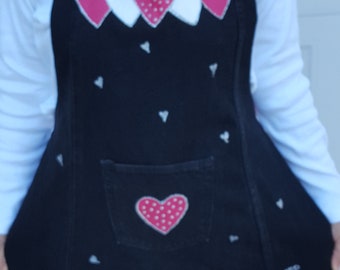 Full Apron, Handmade and Hand Painted Recycled Denim Apron for Your Special Person, Hand Painted Hearts, Great Sweetheart Gift Idea