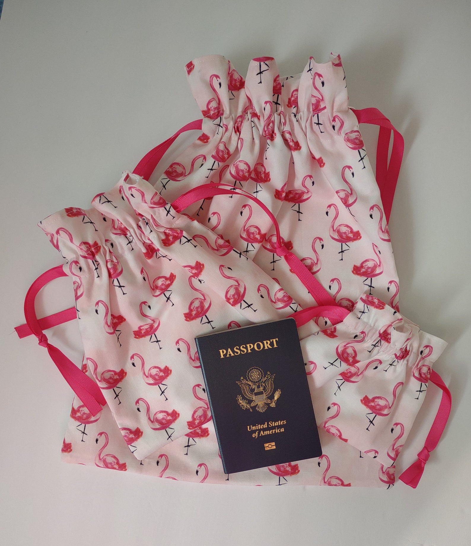 Drawstring Fabric Gift Bags Luggage Accessory Set Flamingos Etsy