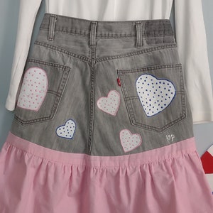 Half Apron, Upcycled Denim Hand Painted Apron, Recycled Denim,  Hearts, Adult Size Half Apron, Hostess Apron