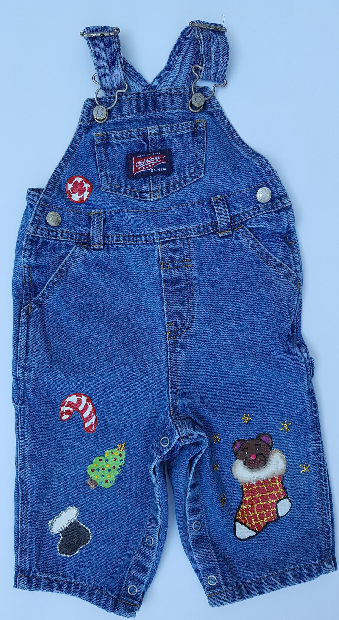 Baby's Denim Overalls Christmas Overalls Upcycled Hand Etsy