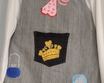 Full Apron, Handmade and Hand Painted Demin Full Apron, Princess Theme Apron, Recycled Denim, Petite or Young Adult