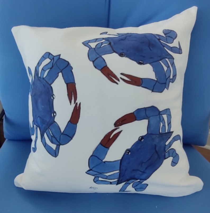 Decorative Pillow Cover Handmade and Hand Painted Blue Crabs Etsy
