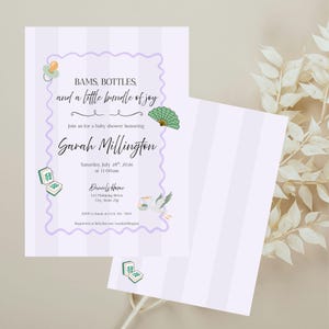 Inbjudan till Mahjong-babyshower, Mahjong-babyströssel, Lucky Tiles-babyshowerdekor, utskrivbar inbjudningsmall