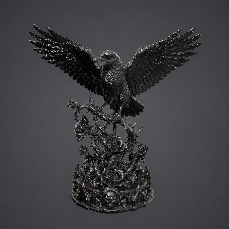Gothic Raven Sculpture STL File | Dark Academia Crow 3D Print Decor (Digital Download)
