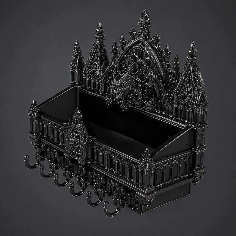 Gothic Gargoyle Wall Shelf STL, Cathedral Key Holder, Dark Fantasy Coat Rack, Gothic Organizer 3D Print File