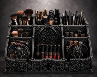 Gothic Makeup Organizer STL File for 3D Printing Dark Cosmetics Holder Elegant Gothic Decor