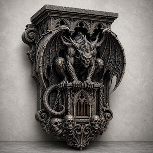 Estantería de pared con gárgola (archivo STL) / Modelo 3D para impresión de dragón gótico (descarga digital)