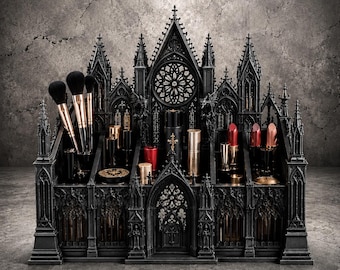 Gothic Cathedral Makeup Organizer, Dark Academia Vanity Brush Holder (Digital Download)