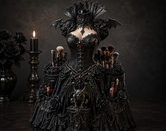 Gothic Vampir Kleid Makeup Organizer STL | Dark Fantasy Eitelkeitshalter | Kosmetikpinselaufbewahrung | 3D druckbare Dekor