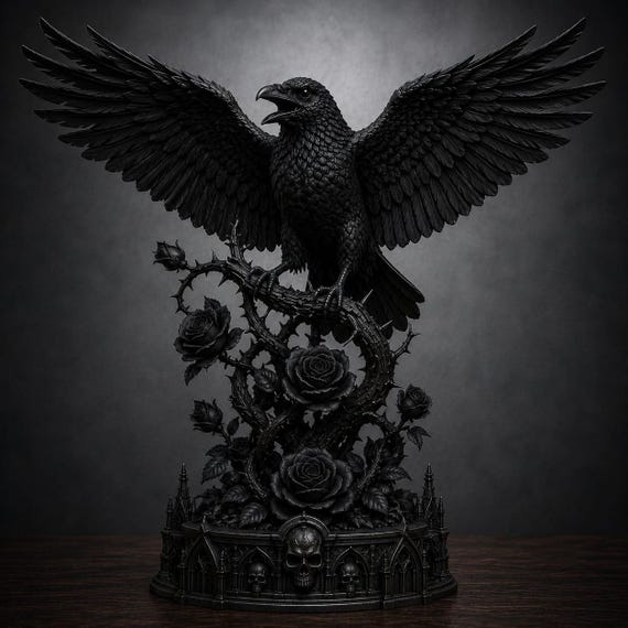 Gothic Raven Sculpture STL File | Dark Academia Crow 3D Print Decor (Digital Download)