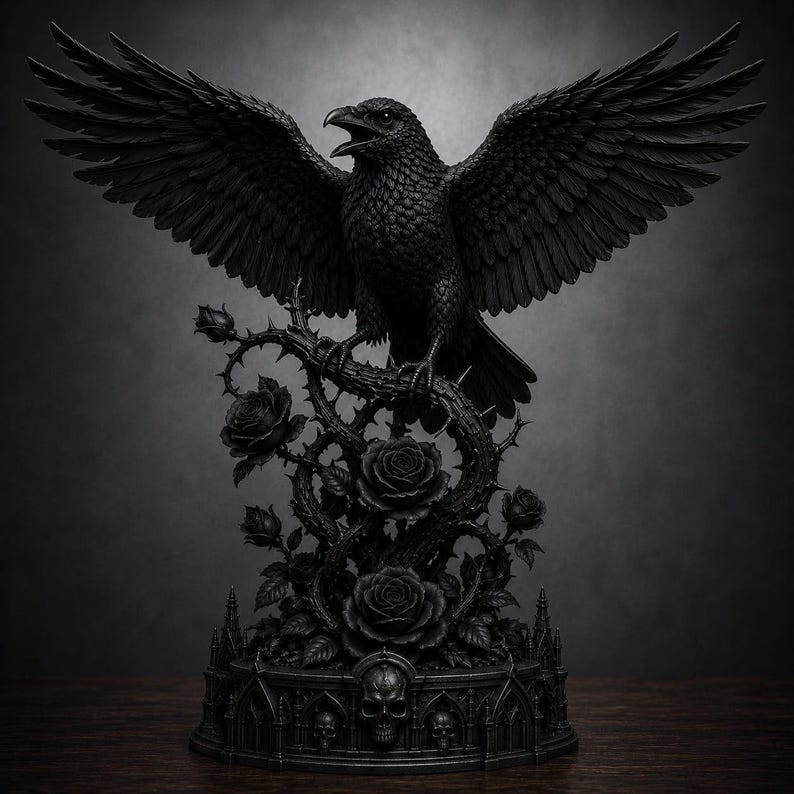 Gothic Raven Sculpture STL File | Dark Academia Crow 3D Print Decor (Digital Download)