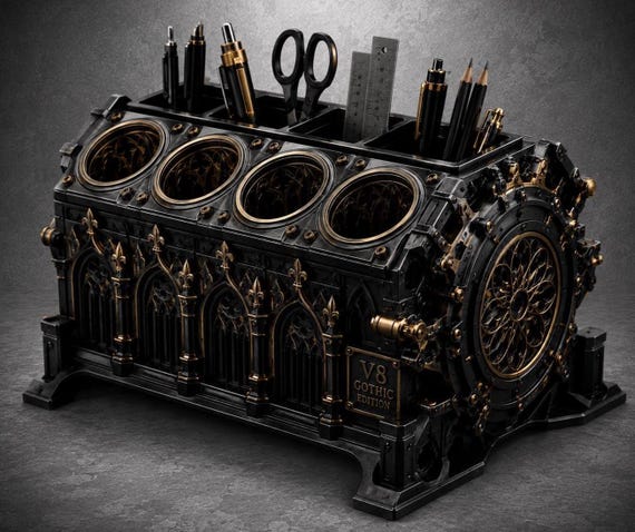 3D Printable V8 Engine Block Pen Holder, Automotive Desk Organizer (STL File)