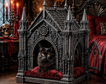 Gothic Cat House STL | Medieval Cathedral Cat Bed 3D Printable File | Luxury Gothic Pet Shelter | Fantasy Cat Furniture Decor
