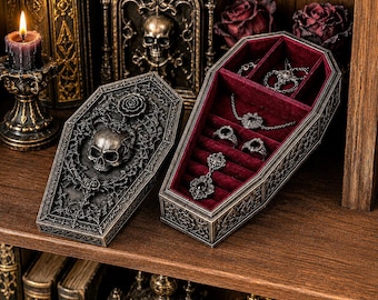 Gothic Coffin Jewelry Box | Skull Trinket Organizer | Dark Academia Vanity Storage | Gothic Decor Gift | Coffin Keepsake Box