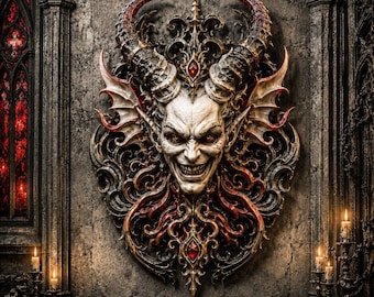 Busto de demonio para pared (STL), impresión 3D de demonio con cuernos, decoración de pared de fantasía oscura, escultura de monstruo gótico, STL de terror, modelo imprimible en resina.