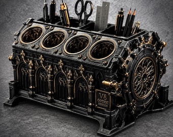 3D Printable V8 Engine Block Pen Holder, Automotive Desk Organizer (STL File)