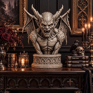 Busto de gárgola gótica STL, escultura de demonio de fantasía oscura (descarga digital)