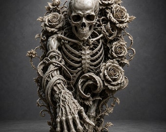 Statua di rosa scheletrica STL / Scheletro floreale gotico / Scultura dark fantasy
