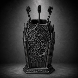 Gothic Coffin Toothbrush Holder | 3D Printed Bathroom Decor | Horror Bathroom Accessory