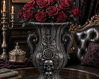 Gothic Skull Rose Flower Vase | Dark Gothic Floral Vase | Black Halloween Home Decor | Gothic Centerpiece | Unique Gift