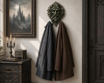 Gothic Green Man Coat Hook | Ornate Wall Hanger | Woodland Coat Hook | Fantasy Entryway Decor | Forest Wall Decor | 3D Print STL File
