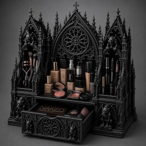 Gothic Cathedral Makeup Organizer STL, Dark Fantasy Vanity Storage, Gargoyle Cosmetic Holder, 3D Print File