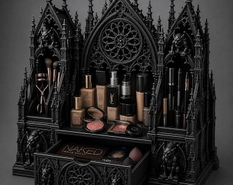 Gothic Cathedral Makeup Organizer STL, Dark Fantasy Vanity Storage, Gargoyle Cosmetic Holder, 3D Print File