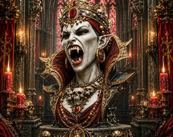 Vampire Queen Bust STL, Gothic Vampire 3D Print, Dark Fantasy Statue, Female Vampire STL, Horror Sculpture, Resin Printable Model