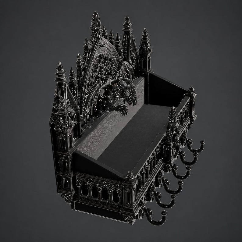 Gothic Gargoyle Wall Shelf STL, Cathedral Key Holder, Dark Fantasy Coat Rack, Gothic Organizer 3D Print File
