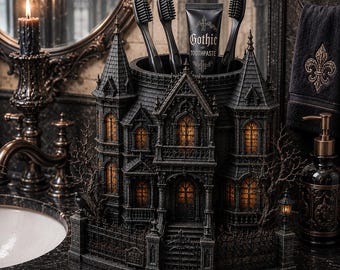 Gothic Mansion Toothbrush Holder STL, Haunted House Bathroom Decor, Dark Fantasy Toothbrush Stand, 3D Printable File