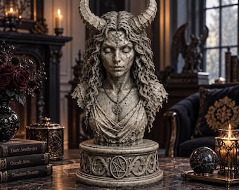 Gothic Horned Woman Bust STL, Dark Fantasy Demon Sculpture File (Digital Download)