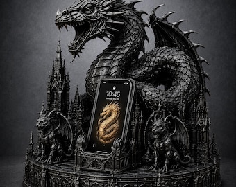 Dragon Phone Holder STL, Gothic Phone Stand STL, Fantasy Desk Decor, 3D Print Dragon Dock, Mobile Holder Digital Download