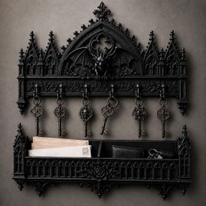 STL porte-clés gargouille gothique, organisateur mural cathédrale, étagère courrier Dark Fantasy, fichier d'impression 3D déco gothique