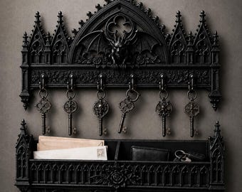 Gothic Gargoyle Key Holder STL, Cathedral Wall Organizer, Dark Fantasy Mail Shelf, Gothic Decor 3D Print File