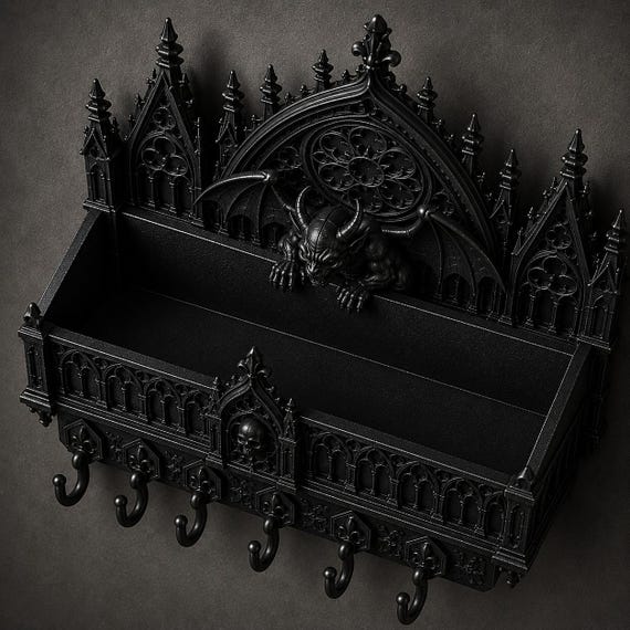 Gothic Gargoyle Wall Shelf STL, Cathedral Key Holder, Dark Fantasy Coat Rack, Gothic Organizer 3D Print File