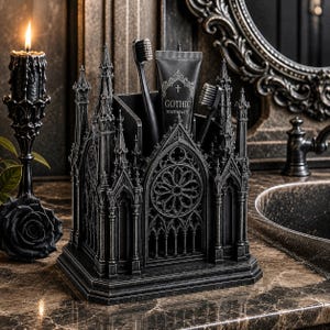 Gothic Toothbrush Holder STL | Cathedral Bathroom Organizer | Toothpaste & Toothbrush Storage | Dark Gothic Decor | 3D Printable File