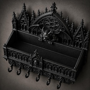 Gothic Gargoyle Wall Shelf STL, Cathedral Key Holder, Dark Fantasy Coat Rack, Gothic Organizer 3D Print File